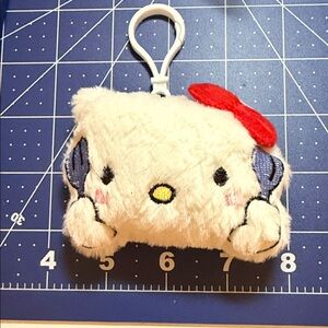 Plush Hello Kitty emoji purse charm with fork,  spoon and Red Bow